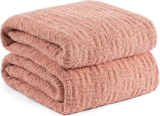 Pink Ultra Soft Knit Throw Blanket for Couch,60"X80" Microfiber Fluffy Cozy Warm Knitted Blankets with Checked Pattern for Sofa Bed