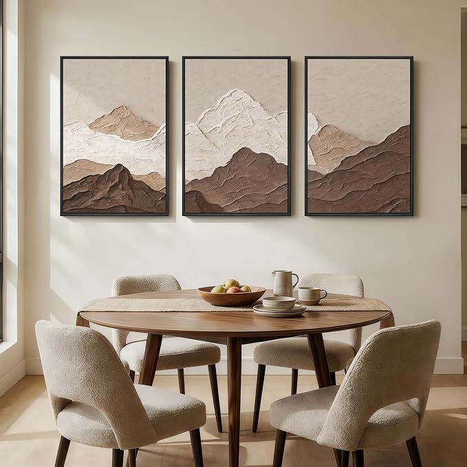 Framed Brown Abstract Mountain Wall Art for Living Room, 3 Piece, 24x36 In | Neutral, Landscape, Minimalist, Scenic, Modern, Mountain print, Earth tone, Bedroom decor, Home office, Hallway, Wood frame