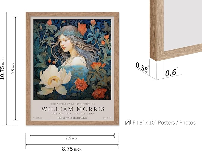 Monem Art William Morris Poster - Woman and Flowers Art Print - Lady Art - Floral Design - Flower Illustration - Aesthetic Bedroom or Living Room Decor - 8x10 Beige Framed