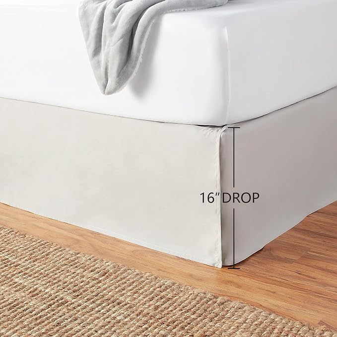 Amazon Basics Lightweight Pleated King Size Bed Skirt, Wrinkle and Fade Resistant, Machine Washable, Dust Ruffle, Light Grey, 16-inch Drop (Pack of 8)