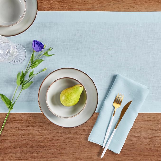 Solino Home 100% Pure Linen Table Runner Ice Water Long, Fete 14 x 144 in | brings a tailored look to family meals and hosting, European flax fibres, handloomed texture, soft, fine, OEKO-TEX Certified