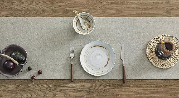 ZeeMart Basic Linen Style Table Runner, 14x72 Inch Vintage Grey | Mitered Corner Design, Medium Weight Fabric, Rustic Farmhouse Style, Machine Washable Easy Care Everyday Table Scarf