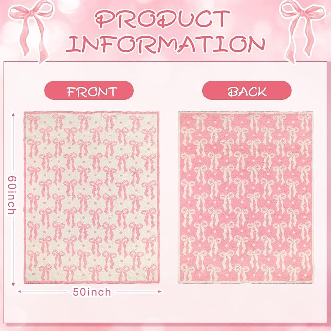 Buryeah Pink Bow Blanket Soft Microfiber Double Sided Bow Throw Blanket 50"x 60" Coquette Aesthetic Dormitory Room Decor Plush Sofa Chair Bedding Stuff for Women, Christmas Fall Thanksgiving Gifts