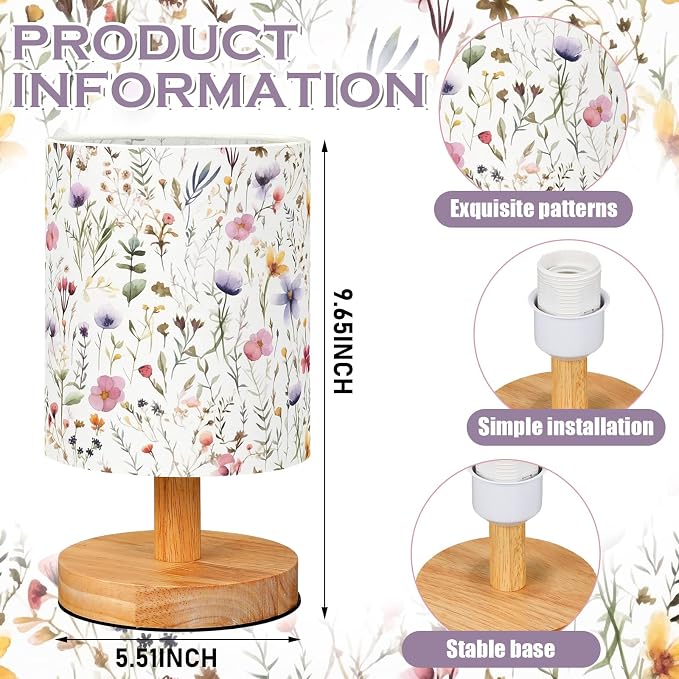 VIHOSE Wildflower Kids Table Lamp for Bedroom Kids Lamps for Girls Room