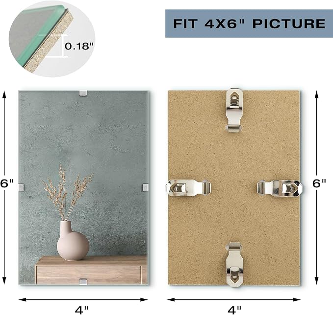 Golden State Art, 4x6 Glass Clip Picture Frame 6 Pack