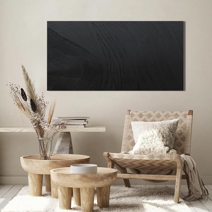 Black Wall Art Decor Canvas Art Wall Decor Black Silence Wall Art Painting Decorations Artwork Wall Art Prints Modern Textured Wall Art for Living Room 20"X40" for Room Bedroom Office Decor