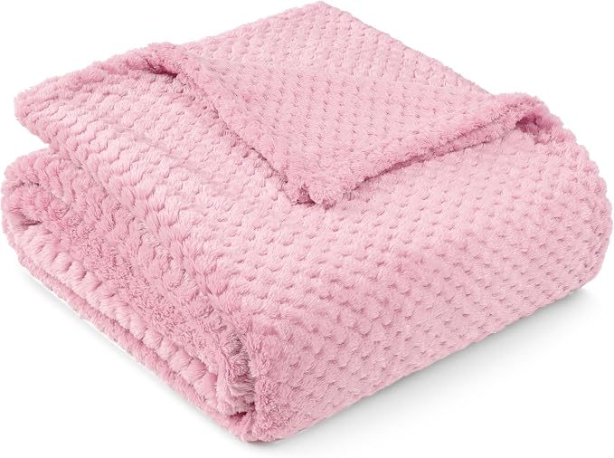 PAVILIA Light Pink Fleece Throw Blanket for Couch Sofa Bed, Soft Fuzzy Waffle Jacquard Microfiber, Warm Lightweight Fade-Resistant Decorative All Season Throw, 50x60