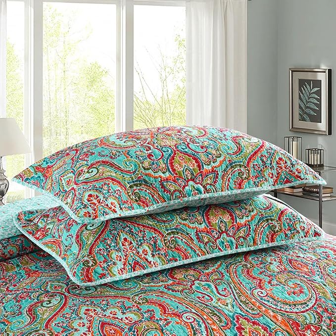 NEWLAKE Cotton Bedspread Quilt Sets-Reversible Patchwork Coverlet Set, European Gorgeous Floral Pattern, Twin Size