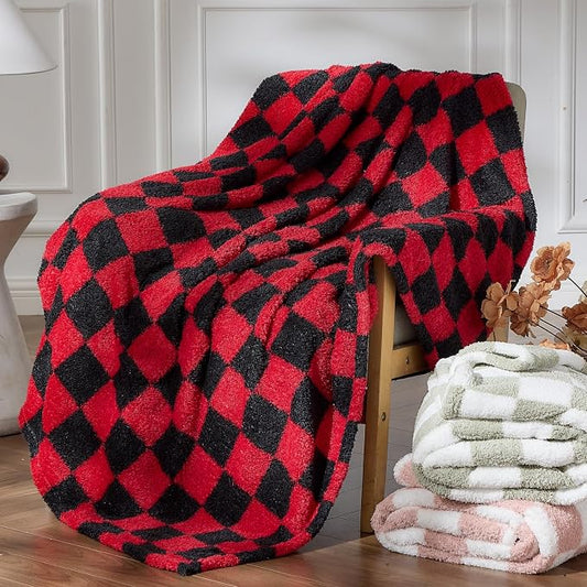 NEWCOSPLAY Knitted Throw Blanket for Couch Sofa Bed, Red Black, 50"x60" | Super Soft Plush, Fuzzy Fluffy Microfiber, Lightweight Cozy Blanket for Room Decor, All Season Use