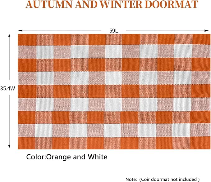 SEEKSEE Buffalo Plaid Outdoor Rug 3' x 5' Orange and White Front Door Mat, Layering Rug for Porch, Halloween Doormat, Front Porch Rug for Outdoor Entrance Entryway Patio Porch Decor