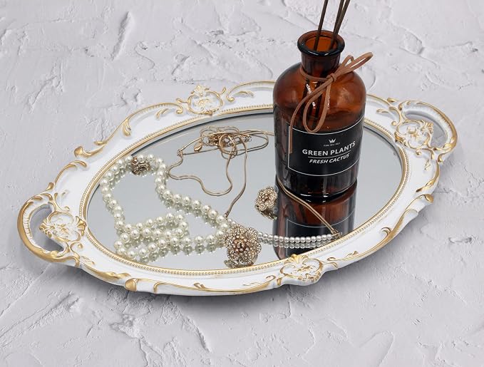 Eaoundm 14.5 x 10 inchs Oval Antique Decorative Wall Mirror (White) | Vintage Hanging Mirror