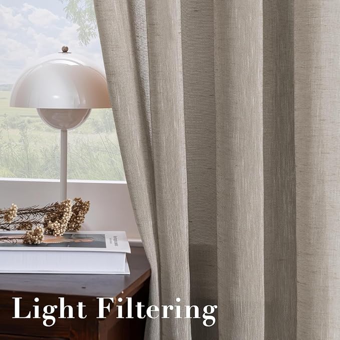 H.VERSAILTEX Linen Curtains Flax Linen Blended Curtain Panels for Living Room/Bedroom Semi Sheer Privacy Curtains 108 inch Length 2 Panels Set Nickel Grommet Window Drapes,Taupe