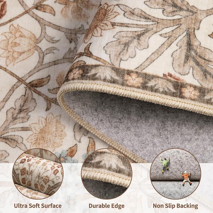 Ciicool 2x4 Small Rug for Entryway Runner Kitchen Floral Washable Area Rugs | Low Pile Soft Boho Non Slip Carpet for Entrance Hallway Laundry Bedroom Carpets