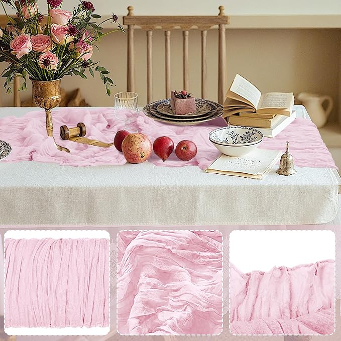6 Pack Cheesecloth Table Runner 10Ft Christmas Gauze Boho Table Runners for Wedding Decor Bridal Shower Decorations Baby Shower Party(35" x 120")