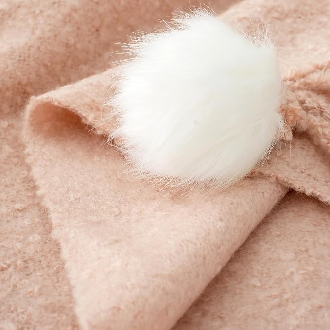 Pink Pom Pom Throw Blanket for Couch, 50"X60" Soft Lightweight Knitted Farmhouse Decorative Blankets for Bed and Sofa