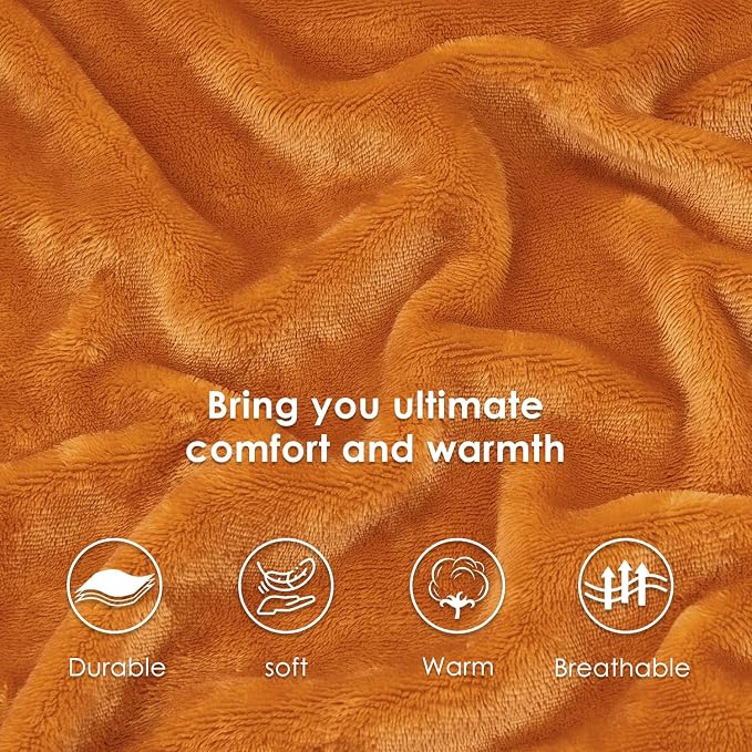 SOCHOW Sherpa Fleece Fall Throw Blanket, Burnt Orange, 50x60 inches | Double-Sided Super Soft Luxurious Plush Blanket Throw Size