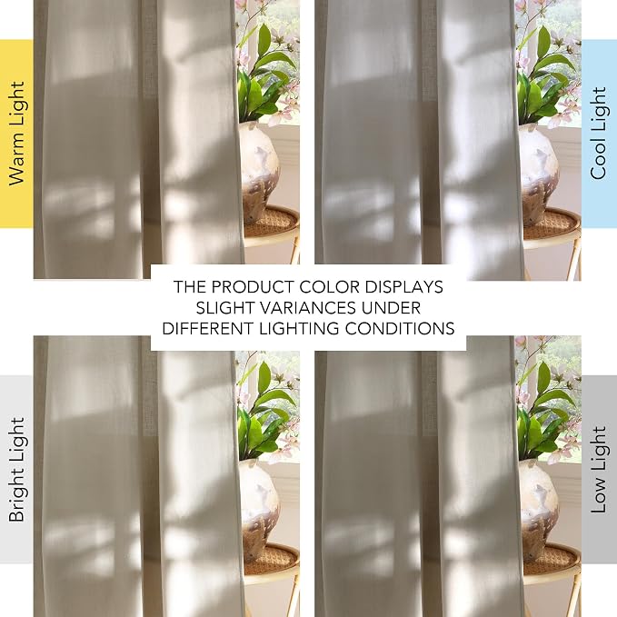 NICETOWN Semi Sheer Curtains 96 inches Long, Rod Pocket & Back Tab Linen Blend Light Filtering Window Treatments Privacy Added Drapes for Living Room, Cocoa Cream, W55 x L96, 2 Panels