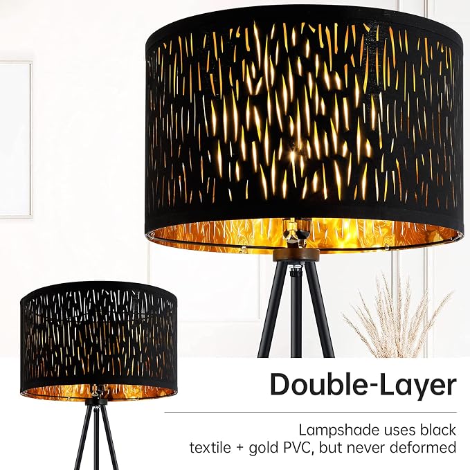 BoostArea Floor Lamp, Tripod Floor Lamp, 8W LED Bulb, Decorative Lamp Shade, Mid Century Standing Lamp for Living Room, Bedroom, Study Room and Office