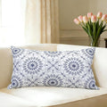 Slow Cow Embroidery Decorative Lumbar Throw Pillow Cover for Couch Sofa Bedroom Geometric Flower Pattern Cushion Cover 12 x 24 Inches Navy Blue
