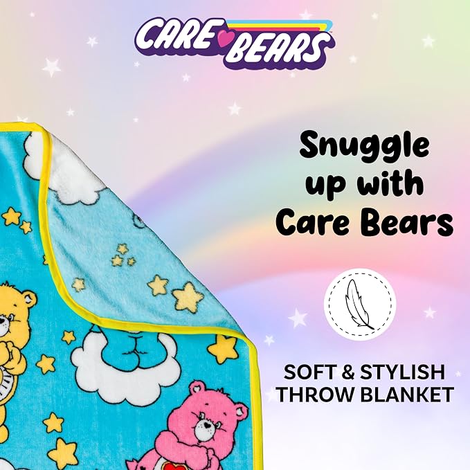 Silver Buffalo Care Bears, Fleece Throw Blanket, 45x60in | Share, Funshine, Bedtime, Love-A-Lot Bear, Soft and Cozy, 180 GSM