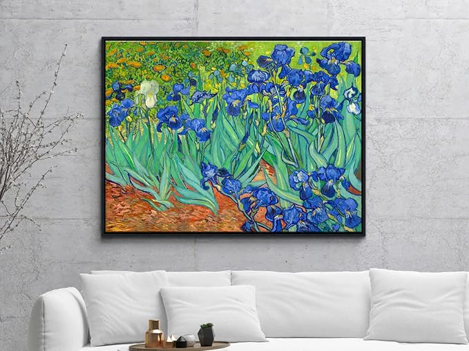 Wieco Art Framed Wall Art Irises by Van Gogh Famous Flowers Oil Paintings Reproduction Large Canvas Prints Modern Canvas Prints Artwork Pictures on Canvas for Wall Decor Black Frame
