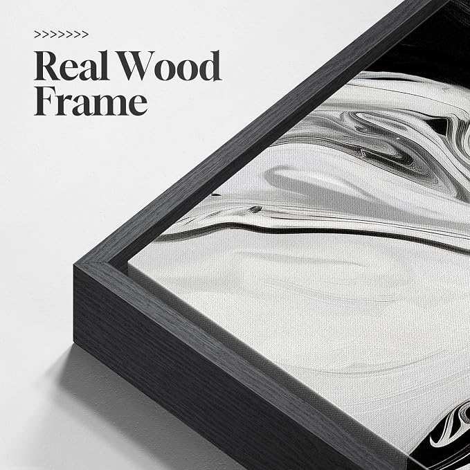 Large Framed Black and White Modern Abstract Wall Art Set of 3, 24x36 In | Big Paintings, Modern Artwork, Canvas Prints, Wood Frames, Minimalist Pictures, Living Room Bedroom Hallway Office Wall Decor