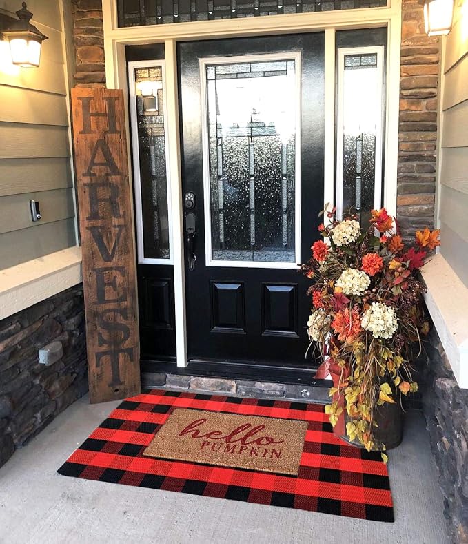 UKELER Buffalo Check Rug 3'×5', Cotton Red Plaid Rug for Front Porch Kitchen Bedroom Popular Farmhouse Doormat