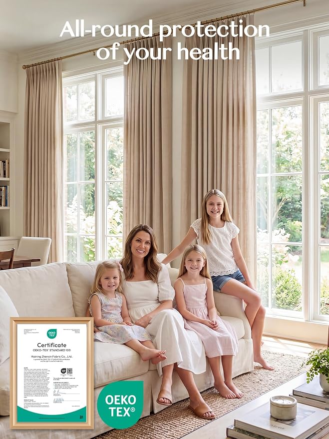 Liz Pinch Pleated Linen Curtains Light Filtering Curtains for Living Room, Farmhouse Window Curtains for Bedroom, Modern Drapes with Hooks and Rings, 95 Inches Long, Tapioca, 2 Panels Set