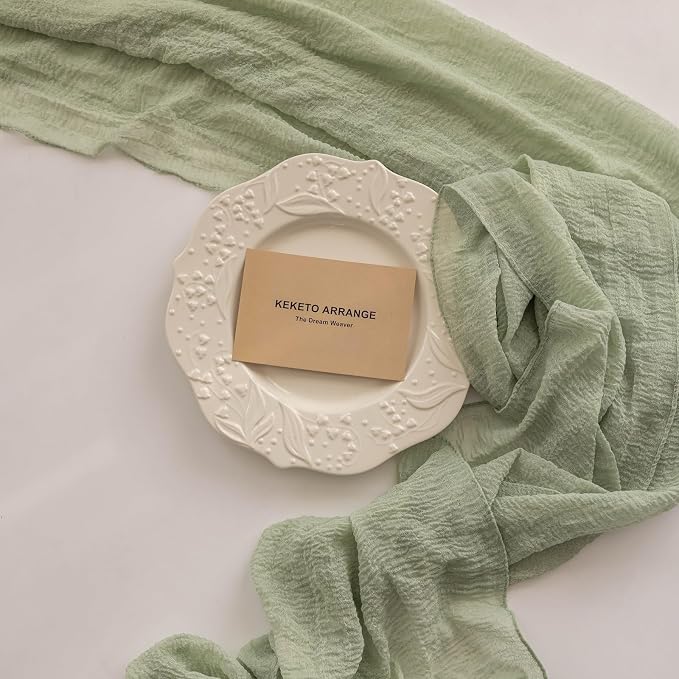 3Pcs Sage Green Cheesecloth Table Runner 120 Inches for Party Home Decor | For Wedding Baby Shower Bridal Shower Birthday Engagement Party 10FT Rustic Boho Home Decorations