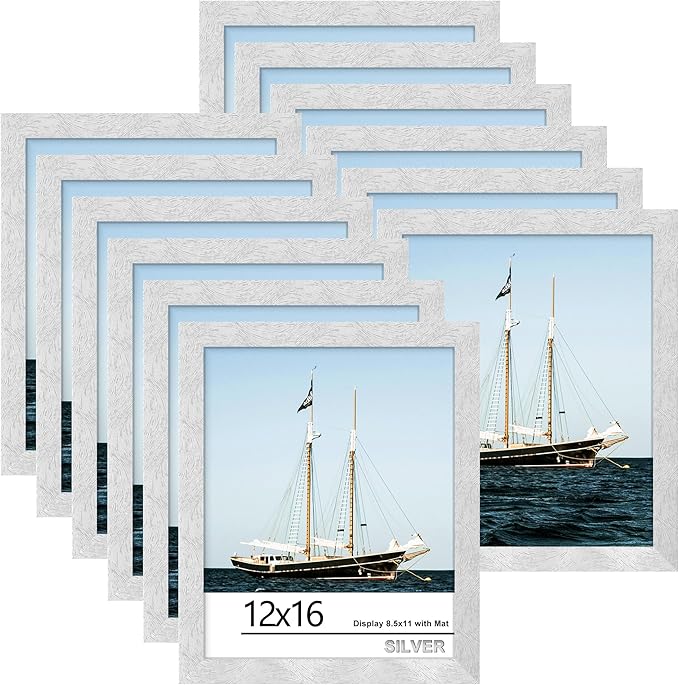 Picrit 12x16 Picture Frame Set of 12, Modern Gallery Wall Frames, Silver