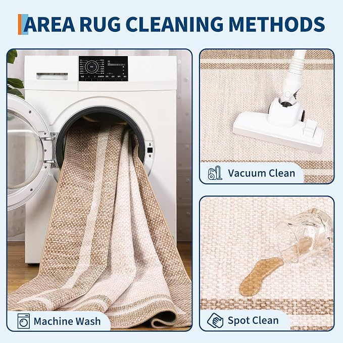 COZYLOOM 2x10 Runner Rug for Bedroom Washable Kitchen Rugs Non Slip Non Shedding Minimalist Rug Stain Resistant Low Pile Floor Cover Foldable Soft Modern Mats for Bathroom, Entryway, Hallway, Beige