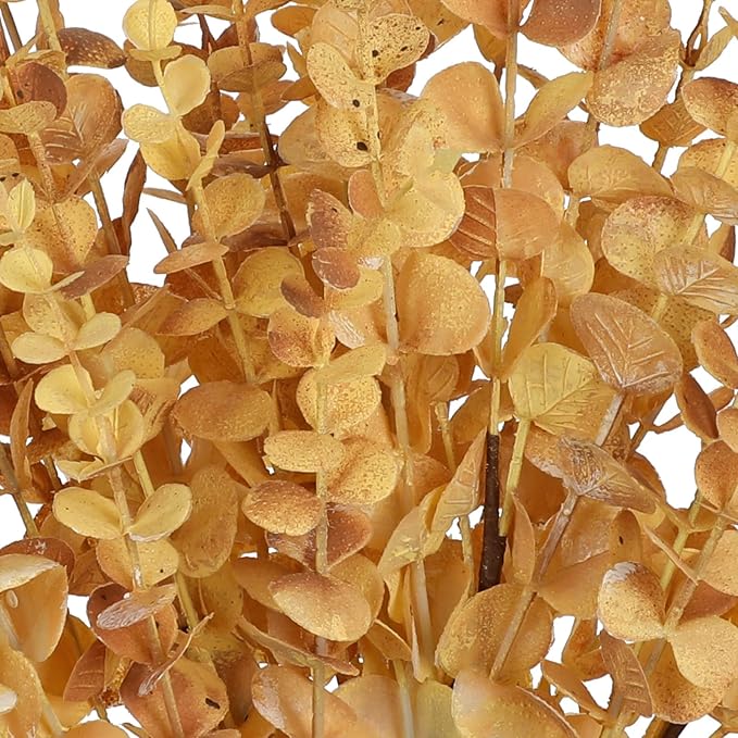 GnFlus 5 Pcs Artificial Eucalyptus Stems Fall Eucalyptus Leaves Autumn Leaf Branches Fall Decorations with Foam Fall Leaves for Home Floral Arrangement Autumn Festival Thanksgiving Decor Yellow