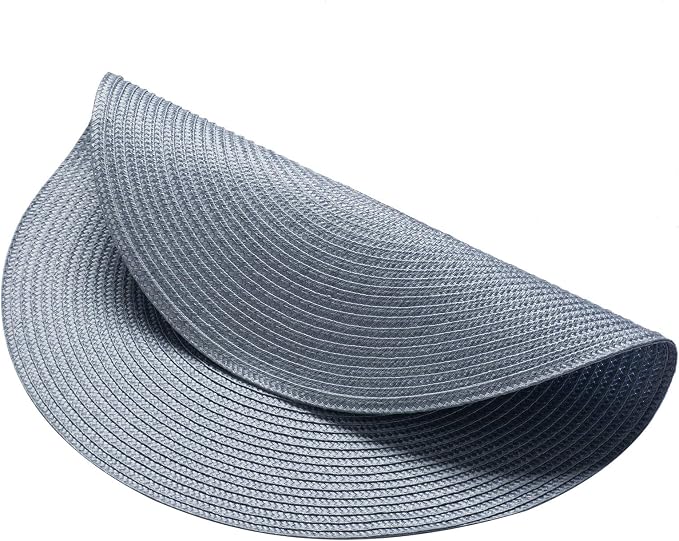 AHHFSMEI Round Placemats Set of 8 Heat Resistant Washable Non-Slip Woven Braided Table Mats for Dining Table Kitchen & Home Deco (Light Blue,8)