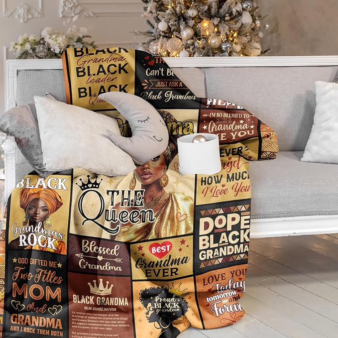 African American Grandma Gifts Blanket 60"X50", Black Grandma Birthday Gifts, Afro Encouragement Inspirational Gift Idea for Nana Women Mother's Day