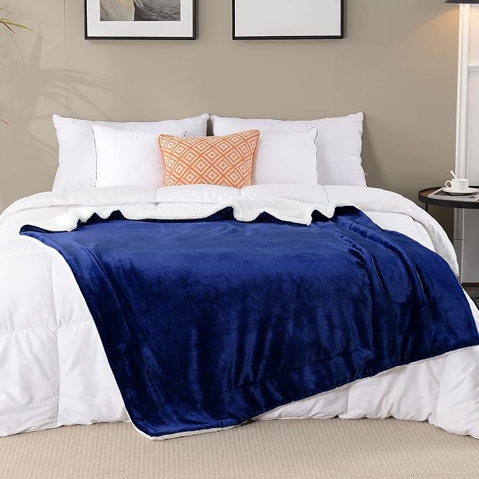 SOCHOW Sherpa Fleece Throw Blanket, Blue, 50x60 inches | Double-Sided Super Soft Luxurious Plush Blanket Throw Size