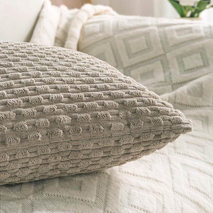 Set of 4 Taupe Decorative Throw Pillow Covers 12x20 Inch Corduroy Pillow Covers for Bed Couch Sofa Living Room Soft Cushion Cases