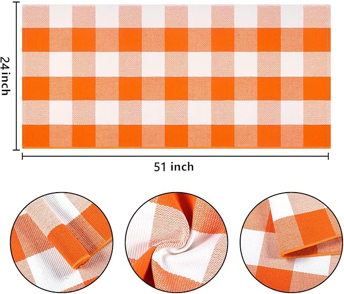 Front Porch Rug 24''x51''Orange and White Outdoor Rug Cotton Washable Fall Door Mat Outdoor for Layered Doormat Halloween Door Mat Kitchen Farmhouse Entryway