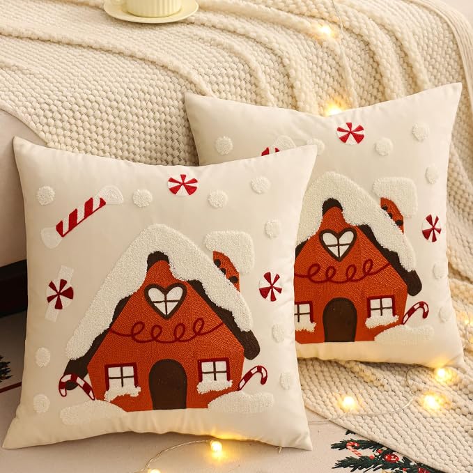 Christmas Throw Pillow Covers 18x18 Set of 2 Xmas House