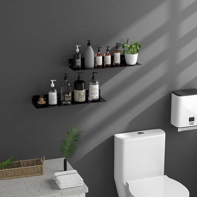 Sezanrpt 24 Inches Acrylic Wall Shelves 2 Pack, Floating Shelf for Wall Mounting, Acrylic Display Ledges for Funko Pop Figures, Home Décor, Living Room, Gaming Room, Plants(24 inch, Black)