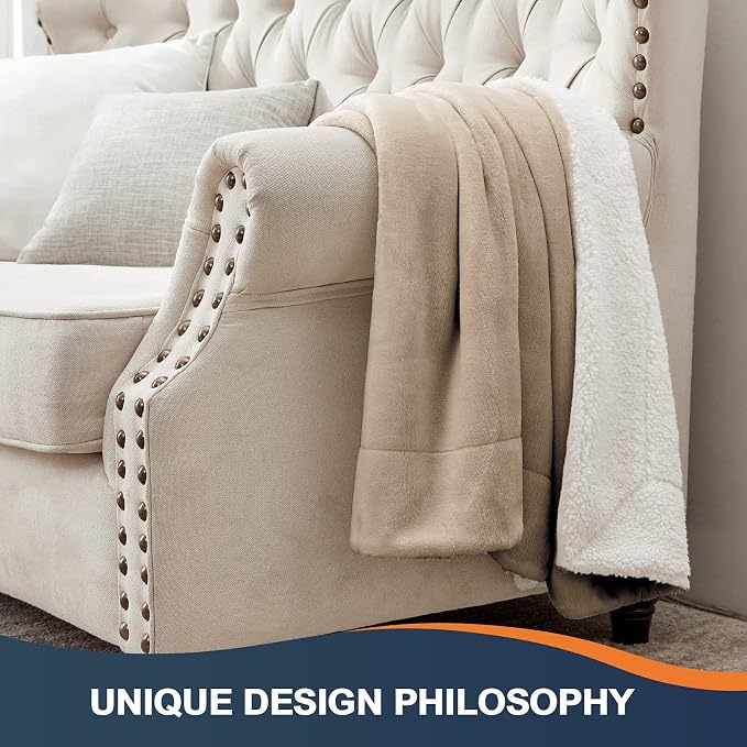 Walensee Sherpa Fleece Blanket (Queen Size 90”x90” Camel) Plush Throw Fuzzy Super Soft Reversible Microfiber Flannel Blankets for Couch, Bed, Sofa Ultra Luxurious Warm and Cozy for All Seasons