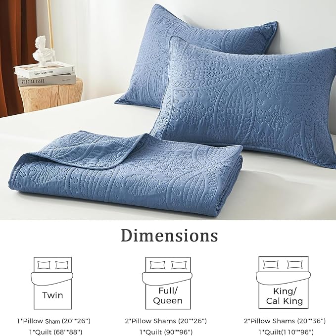 akkialla Twin Quilt Bedding Set,Bluish Grey Ultrasonic Quilt Set,Lightweight Soft Bedspread Coverlet,Modern Style Coin Pattern Bed Cover for All Seasons,2 Piece(1 Quilt,1 Pillow Sham)