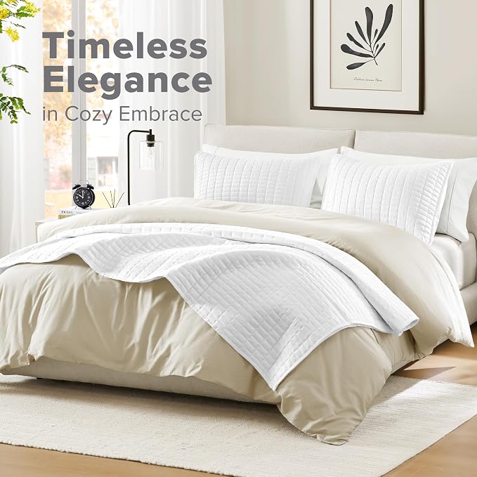 Comfort Spaces Kienna King Quilt Bedding Set 3 Piece, 104"x90" White | Soft Cozy Lightweight Summer Coverlet Cal King, Quilted Bedspreads Extra Layer, Modern Casual Bedroom Decor, OEKO-TEX
