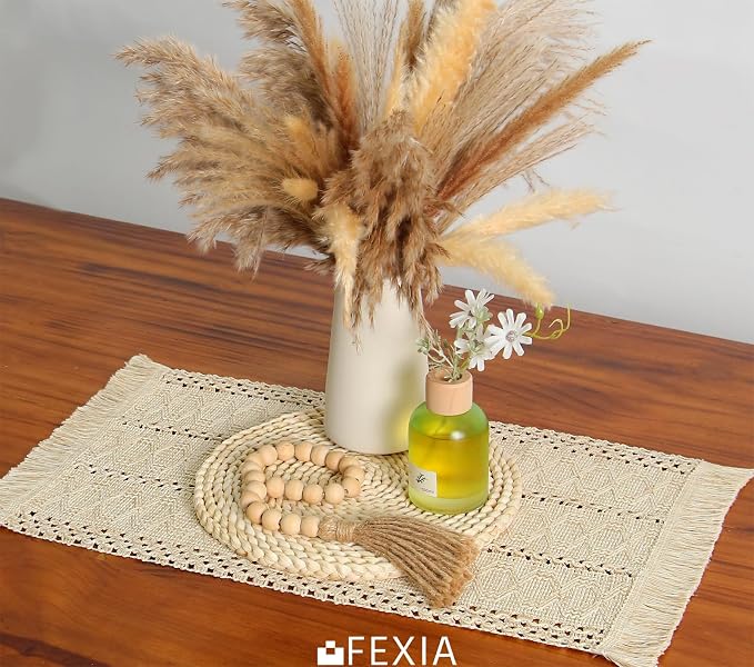 FEXIA Boho Placemats Set of 6 Table Mats Farmhouse Home Dining Decor | 12x20" Place Mat Set of 6 Macrame Table Decor Farmhouse Burlap Placemats for Home Dining Table Centerpiece Home Decorations
