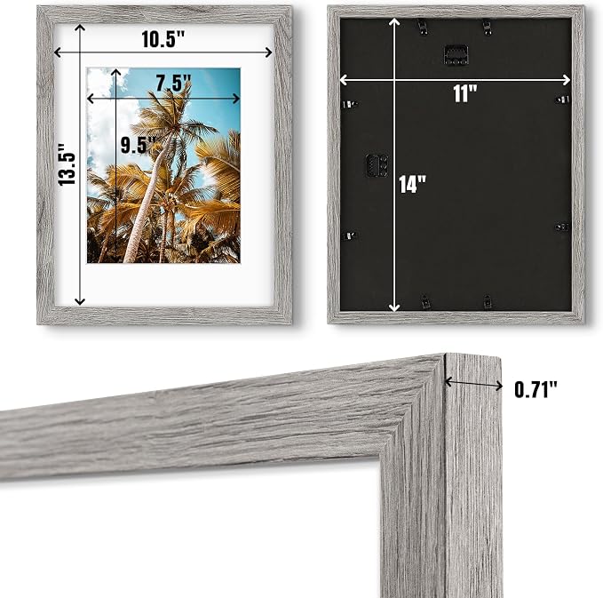Frametory 2 Pack 11x14 Grey Picture Frame with Real Glass Mat for 8x10