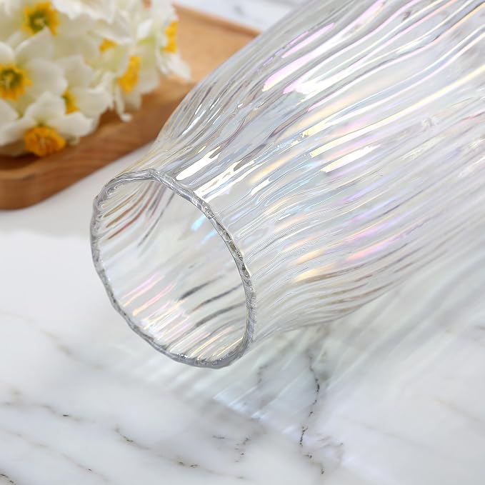 Large Colored Glass Vase for Home Decor Ribbed Tall Gold Floor Vase 12.0" Decorative Vases for Table Centerpieces Flowers Decor and Farmhouse(Colored 8.0in)