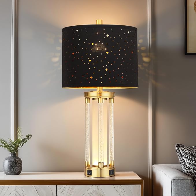 QiMH Set of 2 Industrial Table Lamps, Glass Beside Lamps for Living Room