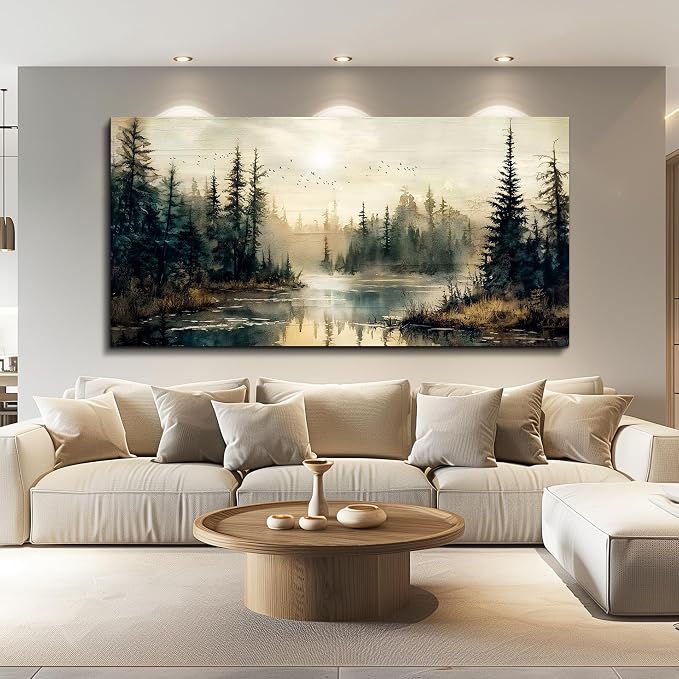 FUHAIHUA Canvas Wall Art For Living Room Large Wall Decor For Office Modern Bedroom Decorations Forest River Landscape Pictures Farmhouse Paintings Artwork Wall Mural Aesthetic Home Decor 30x60 In