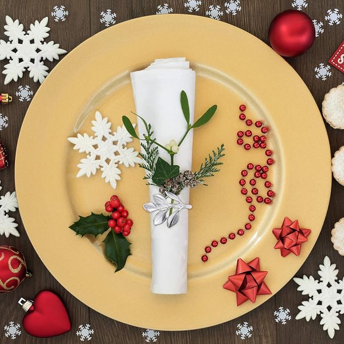 Hotop Set of 12 Fall Leaf Napkin Ring Silver Metal Holders for Table Decor | Elegant Leaf Shape Holders Bulk, Fall Festive Vintage Thanksgiving Christmas Wedding Bridal Dinner Table Party Decor Favors
