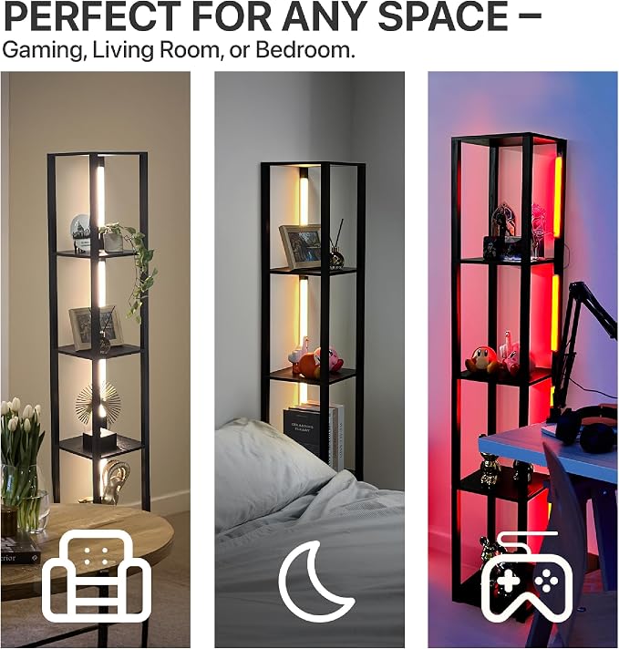 FENLO 64" RGB Corner Floor Lamp with Shelves