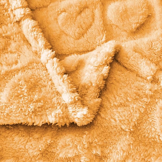 FY FIBER HOUSE Knitted Throw Blankets with Heart Checkered,Soft Warm Blankets for Lover Mom Father Gifts,Washable Lightweight Fuzzy Blanket for Couch Sofa Bed Office All Season(Orange,60"x80")